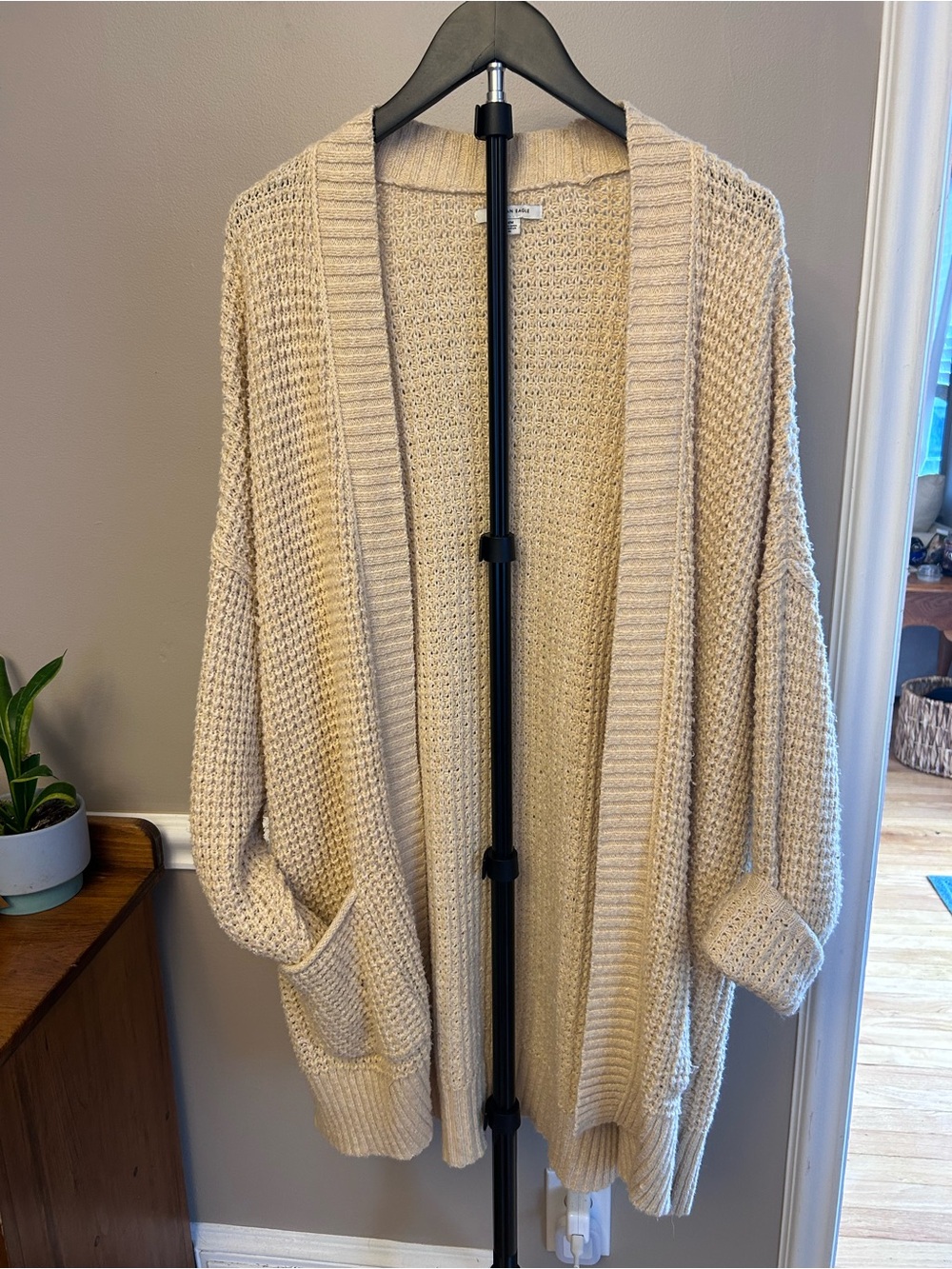 American Eagle Outfitters Oversized Open-Front Cardigan in Cream